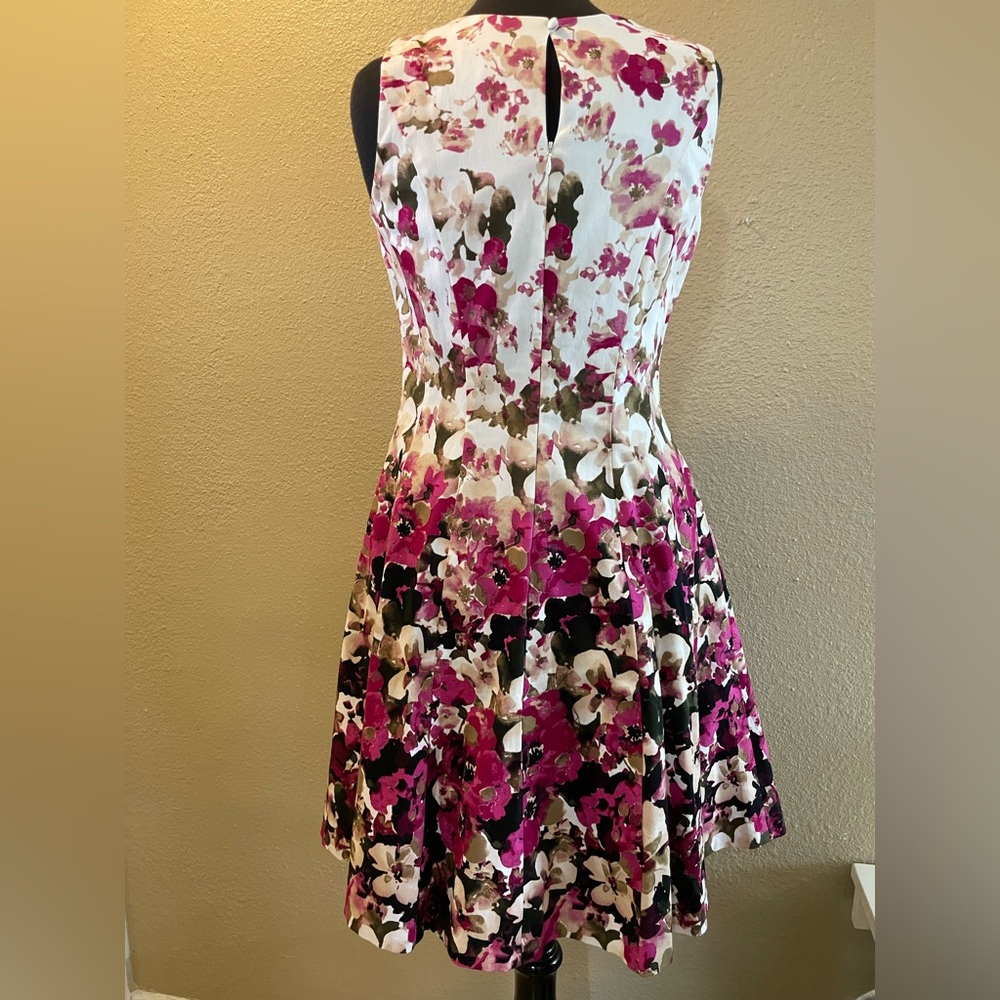 White House Black Market Womens Pink and Cream Floral Midi Dress Size 8 - Picture 4 of 12